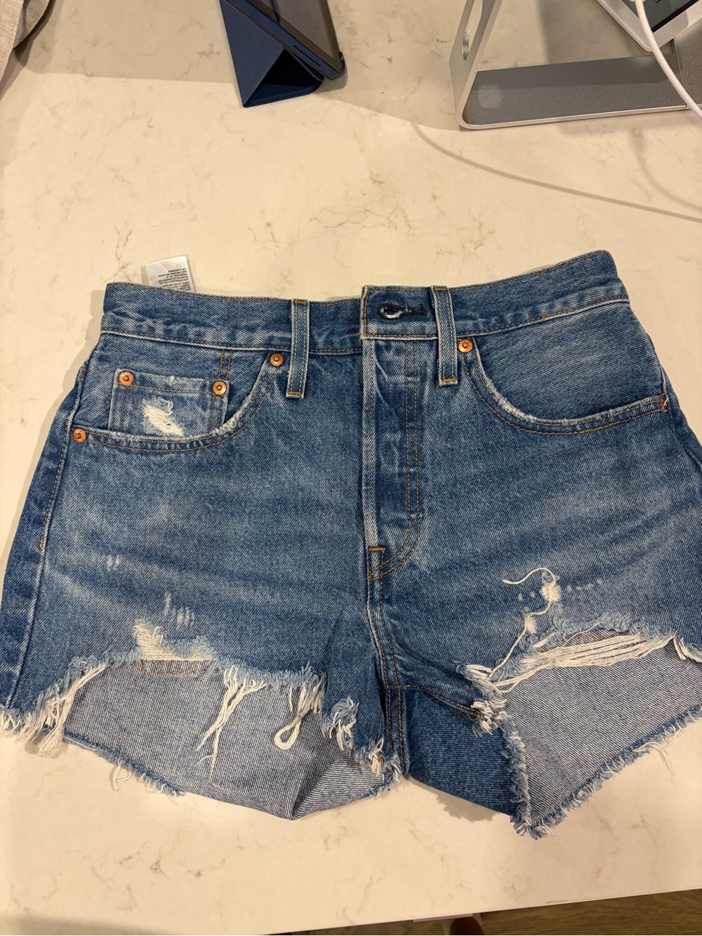 Levi's 501 Blue Distressed Denim Women's Shorts size 27